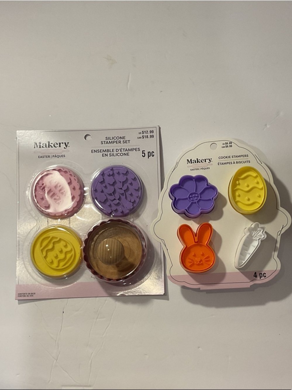 Easter Silicone Cookie Stamper & Cutter Set in Purple, Yellow, Orange, Pink